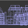 Industrial Brick Architectural Model Featuring Circular Structure Volcano Like Peak Metal Fence And Staircase