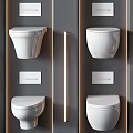 Modern White Wall Mounted Toilets in Grey Bathroom with LED Strip Lighting and Control Panels