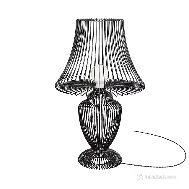 Modern Elegant Table Lamp with Wireframe Shade and Minimalist Base Structure 3d model 