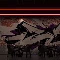 Stylish Modern Bar Interior With Neon Lights Counter High Stools And Decorative Wall Design