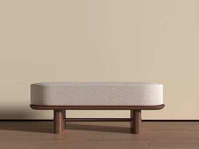 Modern Sofa Bench With Light Fabric Cushion And Wooden Legs In Minimalist Space 3d model