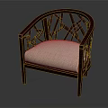 Dark Wooden Armchair With Carved Openwork Design Curved Armrests And Light Padded Seat