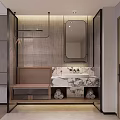 Modern Hotel Bathroom Interior With Marble Countertop Sink Mirror And Glass Shower Enclosure