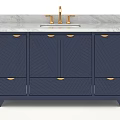 Modern Navy Blue Bathroom Vanity With Marble Countertop And Gold Faucet Handles