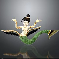 Winged Mythical Female Character With Green Scaled Mermaid Tail Outstretched Arms And Ornate Details