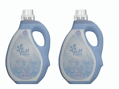 Gulf Foam Blue Laundry Detergent Two Bottles With Floral Label Design 3d model