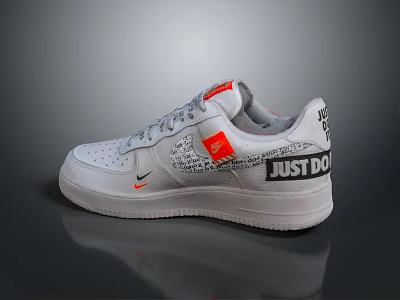 Stylish White Athletic Sneakers With Orange Accents And Just Do It Lettering Design Details 3d model