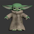 Green Alien Character Toy Model Standing With Brown Robe And Large Ears 3d model