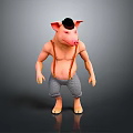 Muscular Pig Game Movie Character Wearing Black Hat And Gray Pants With Suspenders