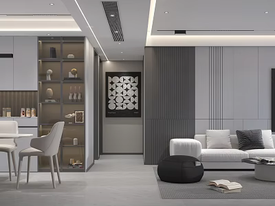 Modern Dining and Living Room Interior With Sofa Coffee Table Dining Set And Decorative Painting 3d model