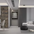 Modern Dining and Living Room Interior With Sofa Coffee Table Dining Set And Decorative Painting