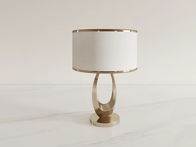 Modern Minimalist Table Lamp With Gold Metal Ring Base And White Fabric Lampshade 3d model
