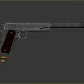 Modern Tactical Pistol With Silencer Wooden Grip Metal Body And Bullet Shells