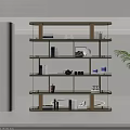 Modern Bookcase With Glass Shelves And Metal Frame Displaying Books Decorative Items