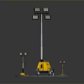 Yellow Mobile Lighting Tower With Four Top Lights Base And Tools 3d model