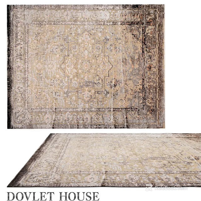Square Carpet With Vintage Intricate Pattern And Neutral Tones For Living Room Decor 3d model 