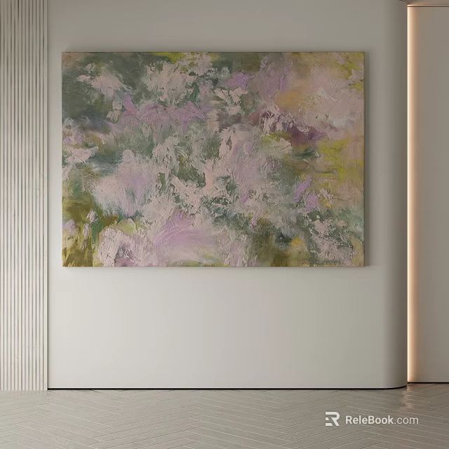 Pastel Toned Abstract Painting Hanging On Minimalist White Wall With Gentle Color Blends 3d model 