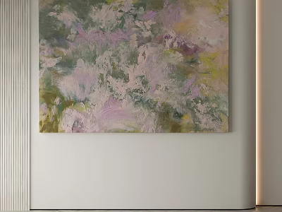 Pastel Toned Abstract Painting Hanging On Minimalist White Wall With Gentle Color Blends 3d model