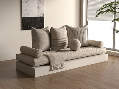 Neutral Toned Decorative Pillows With Knitted Texture For Modern Cozy Sofa Living Room 3d model