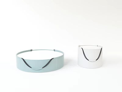Modern Minimalist Coffee Tables in Light Blue and White Round Shape with Black Straps 3d model