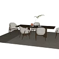 Modern Dining Table Set With Upholstered Chairs And Potted Plant Decoration 3d model