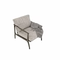 Modern Accent Chair with Wooden Frame Light Fabric Cushion and Gray Throw Blanket