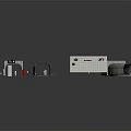 Industrial Structure Setup With Platform Control Console Slide And Red Elements