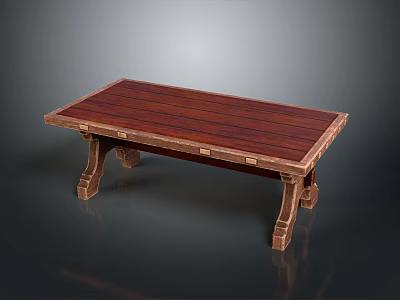 Elegant Wooden Table With Slatted Top Carved Legs And Metal Trim Design 3d model