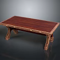 Elegant Wooden Table With Slatted Top Carved Legs And Metal Trim Design