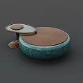Modern Coffee Table With Wooden Top Teal Textured Base And Glass Side Table