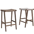 Modern Minimalist Bar Stools With Walnut Wood Legs And Leather Seats