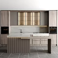 Modern Kitchen Interior Design With Wooden Cabinets Island Counter And Oven Lighting