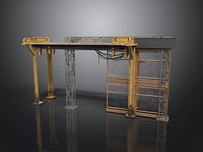 Industrial Metal Equipment Structure With Yellow Frame Platform And Support Beams 3d model