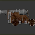 Vintage Cannon Model With Metal Barrel Wooden Carriage And Wheels Design