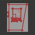 Detailed Red Building Model With White Columns And Square Base Structure