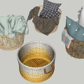 Stylish Decorative Pillows in Woven Baskets with Various Patterns and Colors