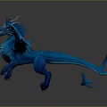 Blue Dragon 3D Model With Spread Wings And Horns In Detailed Design