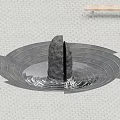 Natural Stone Wood Structure With Circular Wooden Rim And Water Reflection Design
