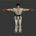 Muscular Game Movie Character In White Karate Gi With Red Wristbands And Outstretched Arms