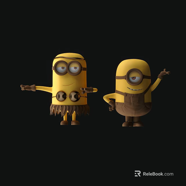 Minions Cheerful Cartoon Movie Characters With Goggles In Different Outfits Gesturing 3d model 