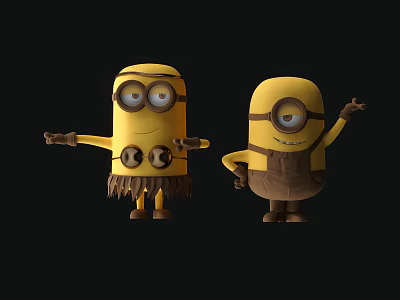 Minions Cheerful Cartoon Movie Characters With Goggles In Different Outfits Gesturing 3d model