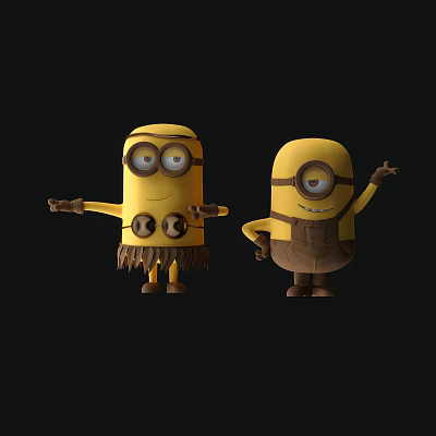 Minions Cheerful Cartoon Movie Characters With Goggles In Different Outfits Gesturing 3d model