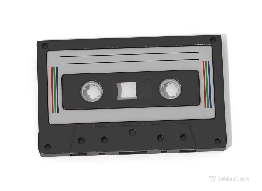 Vintage Black Cassette Tape with Colorful Stripes for Musical Instruments and Art Supplies 3d model 