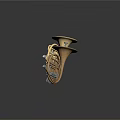 Three Shiny Silver And Gold French Horns Musical Instruments On Black Background With Reflections