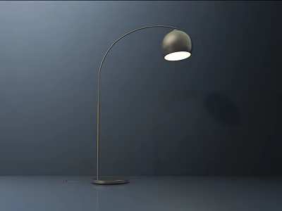 Modern Minimalist Floor Lamp With Arched Arm And Illuminated Spherical Shade On Dark Background 3d model