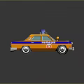 Yellow and Blue Police Car with Siren on Roof and Police Badge Design