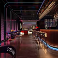 Modern Bar Interior Design With Sleek Counter Stools Neon Lighting And Bottle Displays