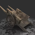 Old Wooden Wheelbarrow With Large Wheel And Worn Handles On Stained Ground