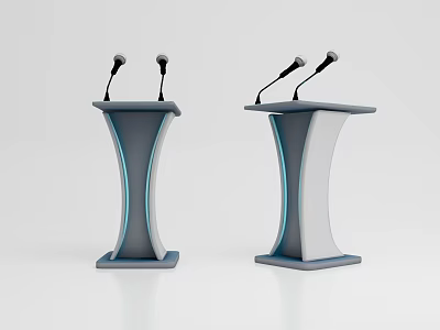 Two Modern Podiums With Two Microphones Each Streamlined Gray And Blue Design 3d model