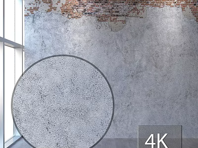 Vintage Brick and Gray Concrete Wall Interior with Round Decor and Window Light in 4K 3d model